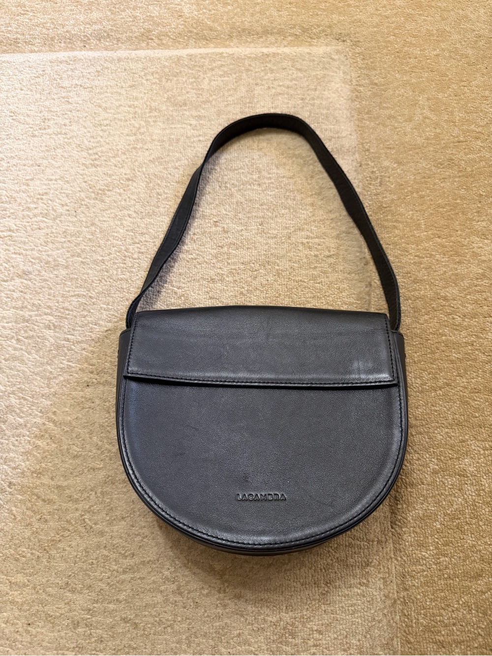 Lacambra Black Half-Moon Cowhide Leather Shoulder Bag